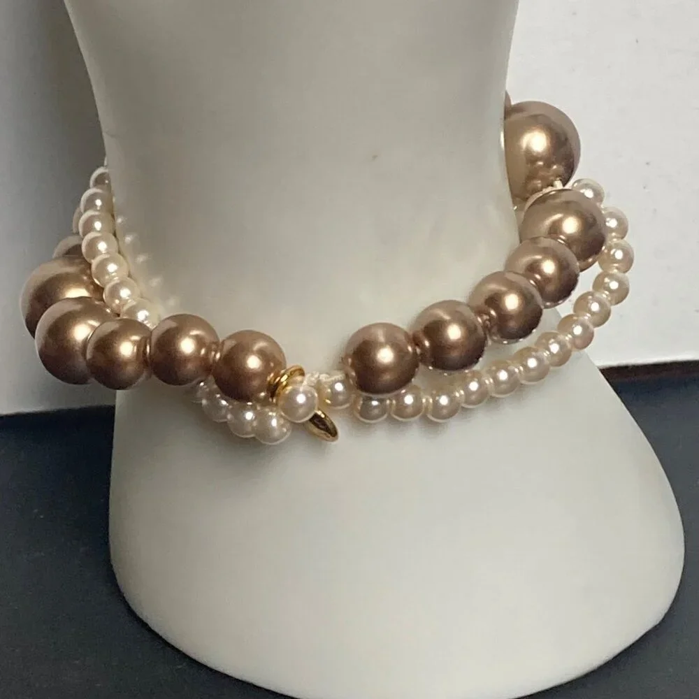 J Crew Crewcuts Champagne Beaded Bracelet Gold Tone Faux Pearl Stretch Bridal